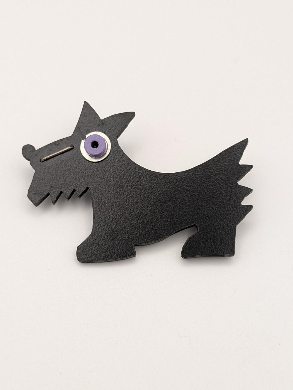 Black Scottie Dog Brooch Pin Geometric Plastic Avant Garde Novelty Jewelry